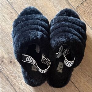 UGG Black Fluff Yeah Slide Slippers
